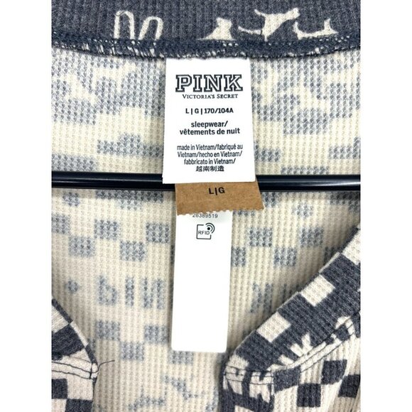NWT Victoria's Secret Peace Sign PINK Thermal Pajama Onesie Grey Cream L - Picture 6 of 8